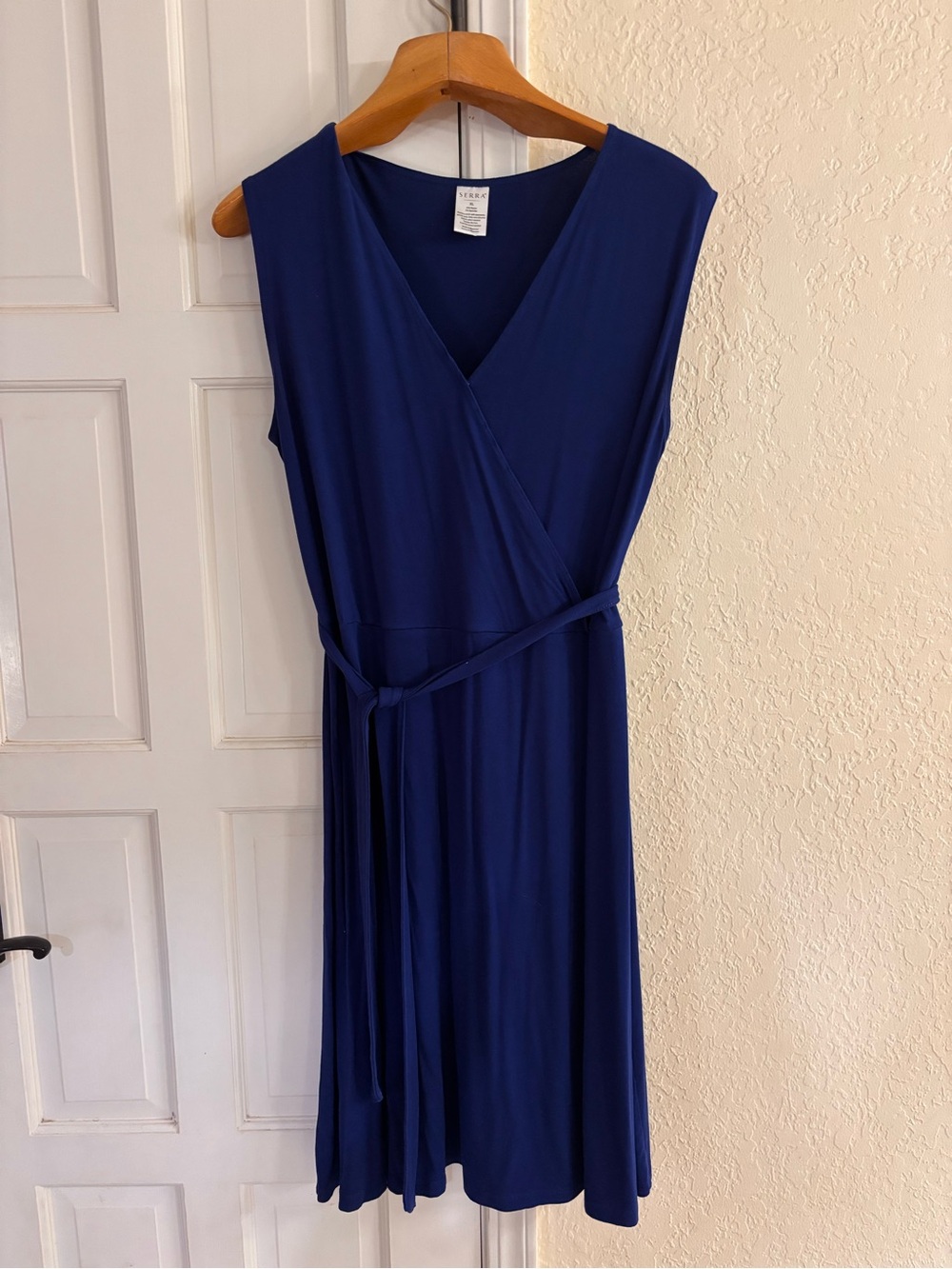 Serra Blue Sleeveless Faux Wrap Dress XL